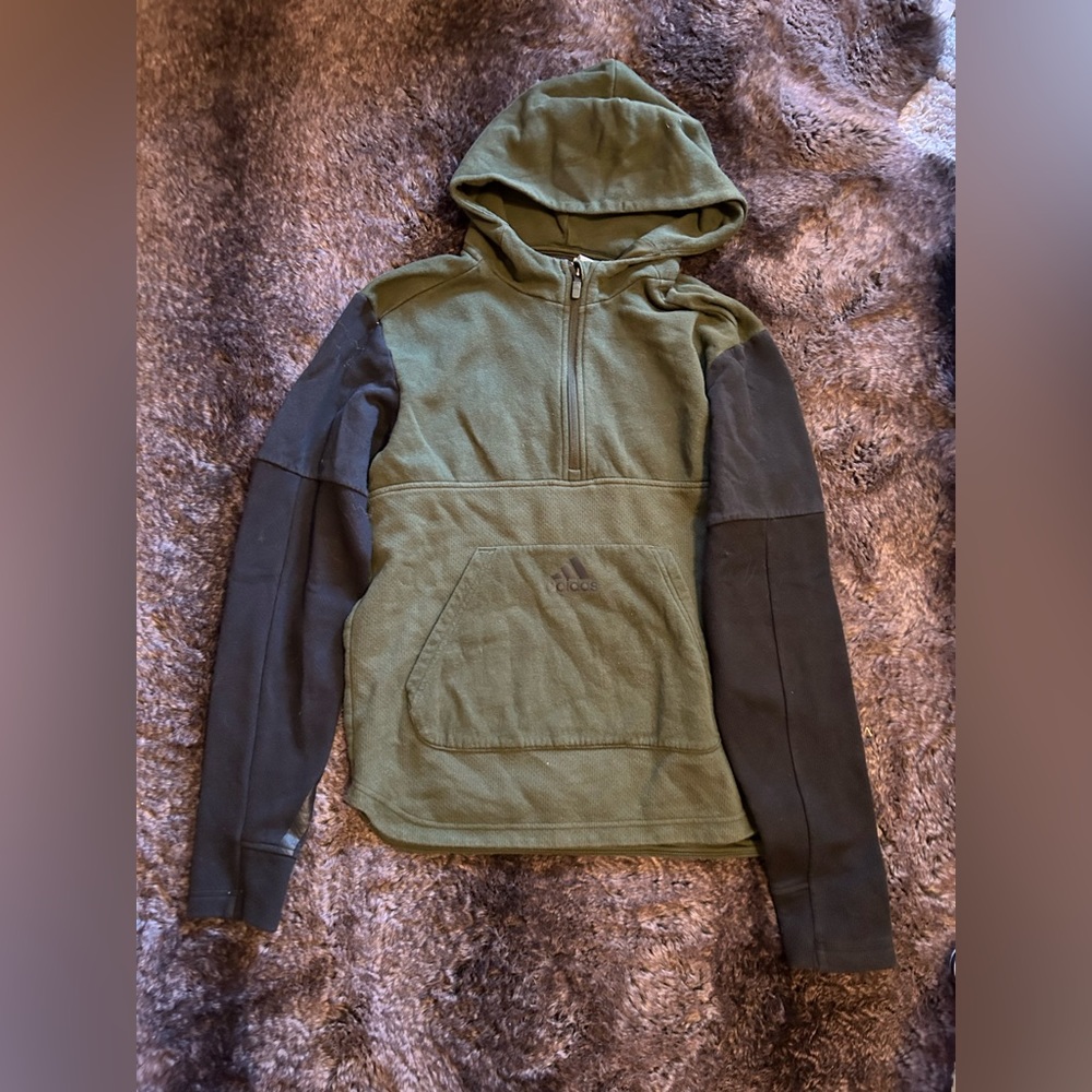 Adidas green and black 1/4 zip hoodie